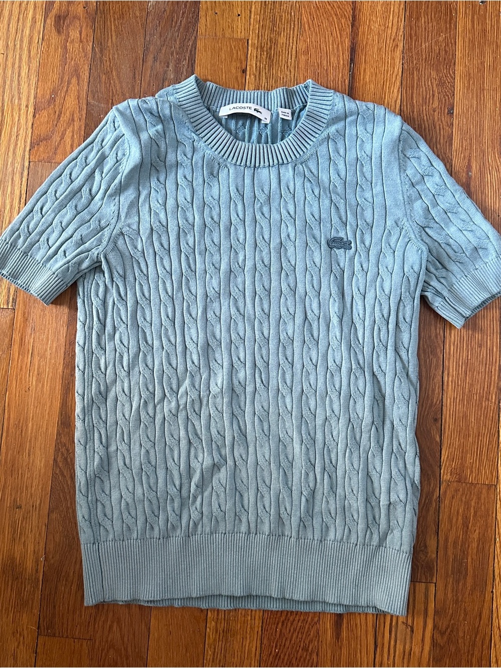 Lacoste women’s Short-Sleeve Cable Knit Sweater - Light Blue
